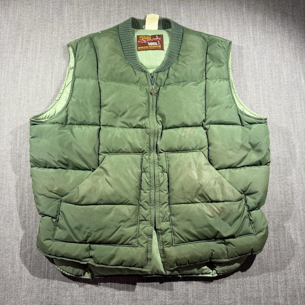 Vintage Walls Blizzard-Pruf Down Vest Mens XL Green Puffer Hunting 70s